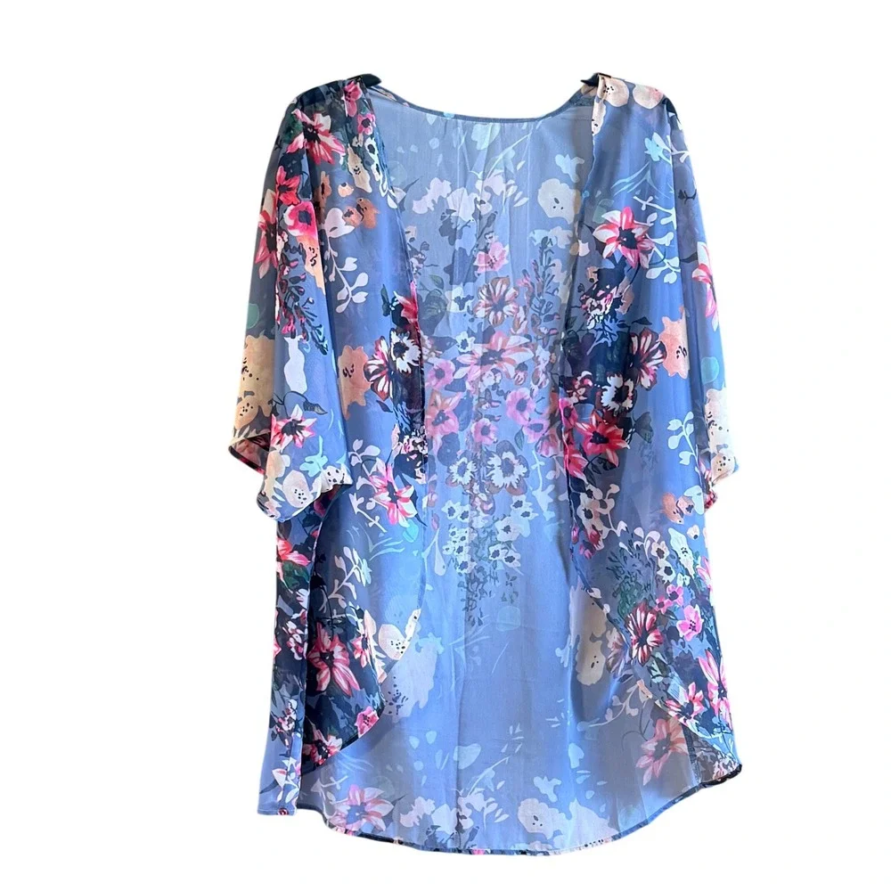 Chiffon‎ Kimono XL Wrap Womens  Green Floral Boho Sheer Wrap Summer